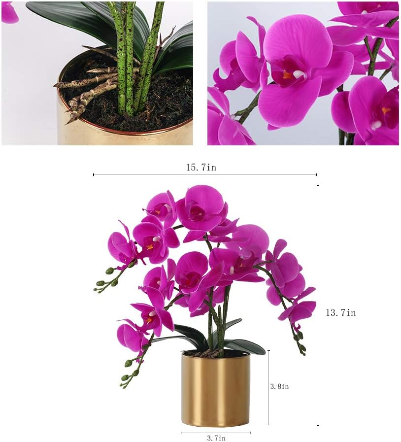 Artificial Orchid Flower with Vase, White Orchid Bonsai Faux Orchid Phalaenopsis Plant Pot Arrangements Decoration