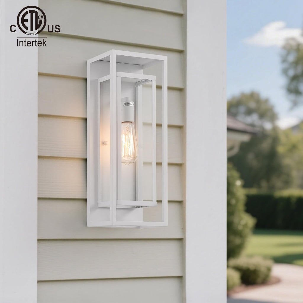 18" Modern Outdoor Porch Wall Light, Matte White, 2 Pack