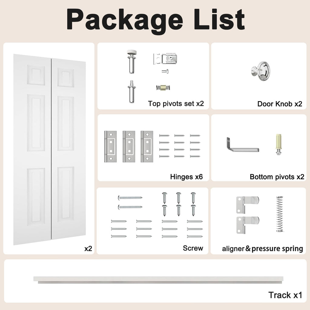 60 in.x 80 in. Bifold Door, 6 Panel Primed Barn Door(Double 30"x80" Doors)