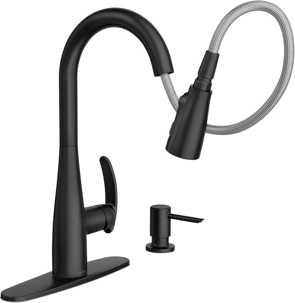 Reyes Matte Black Pulldown Kitchen Faucet with Soap Dispenser and Power Boost, Transitional Kitchen Faucet