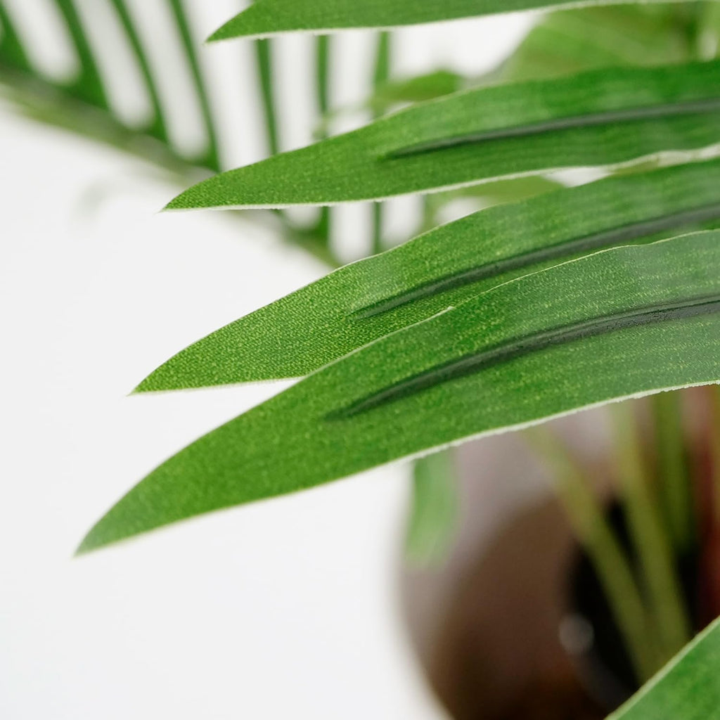 Artificial Tree in White Marble Effect Planter, Fake Areca Tropical Palm Silk Tree for Indoor and Outdoor Home