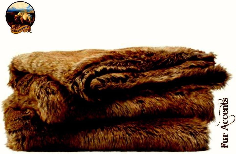 Plush Faux Fur Throw - Golden Brown Wolf - Premium Quality Faux Fur - Designer Throw Blanket - Soft Minky Cuddle Fur