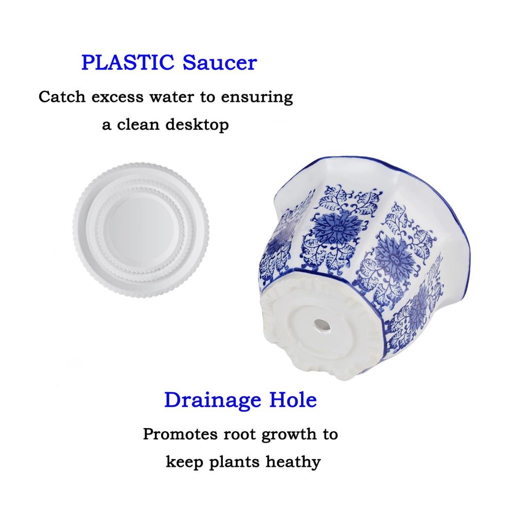 Chinoiserie Décor Planters, Ceramic Flower Pots with Drainage, Set of 3