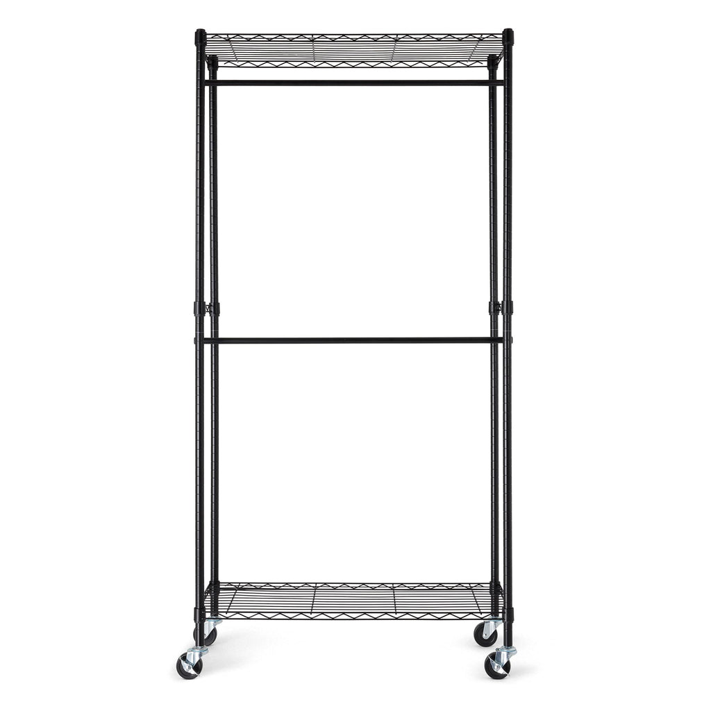 Adjustable Double Rod Rolling Garment Rack, Hanging Clothes Closet Organizer with Wheels, Heavy Duty, 36" x 14" x