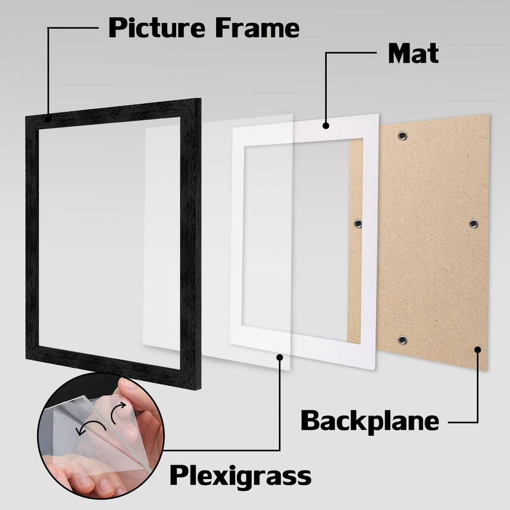 11x14 Picture Frame Wood Display Picture 8x10 with Mat Vtg Black