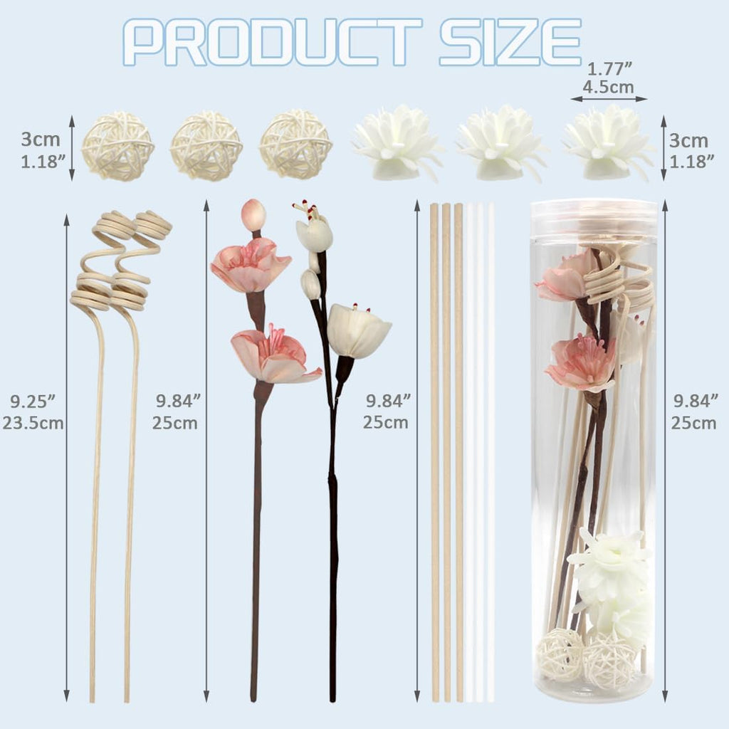 Reed Diffuser Sticks, Natural Rattan Hand Made Flower Reed Fragrance Diffuser Set, Reed Fragrance Diffuser - Set of 16