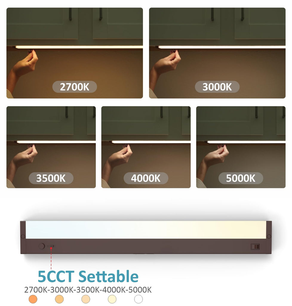 Under Cabinet Lights Plug in or Hardwired Built-in Dimmer, 16 Inch 8W, 5CCT 2700K-5000K, Linkable Undercounter