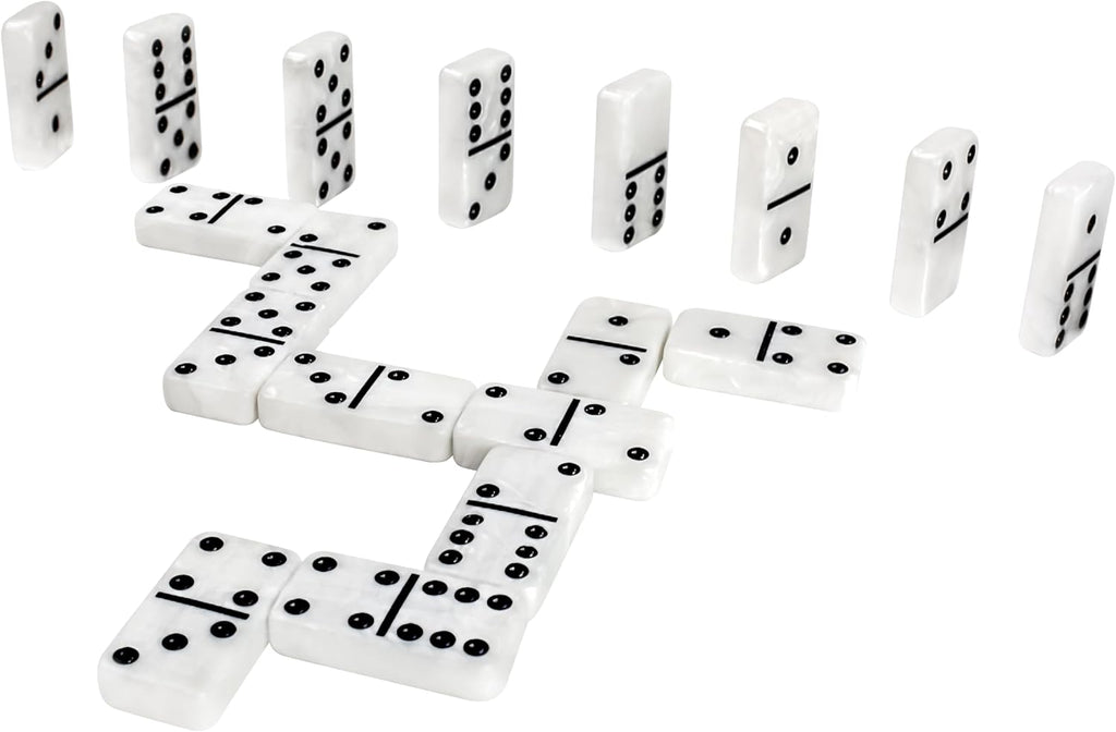Dominos Set for Adults, Double 6 Domino Set, 28 Jumbo Marbleized White Tiles, Dominoes Set for Adults and Kids