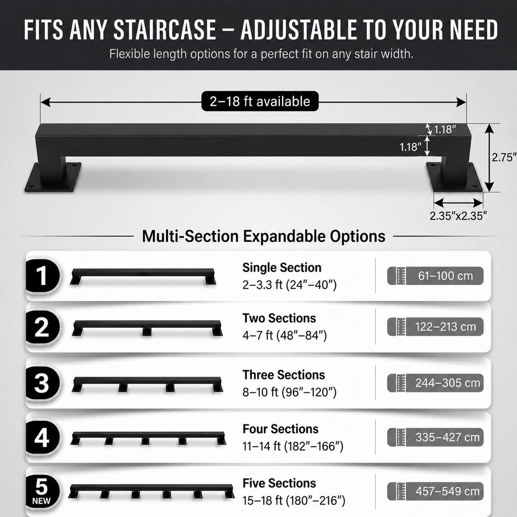 18FT Stair Railing Indoor Outdoor, 500LB Heavy-Duty Wall Mounted Handrail