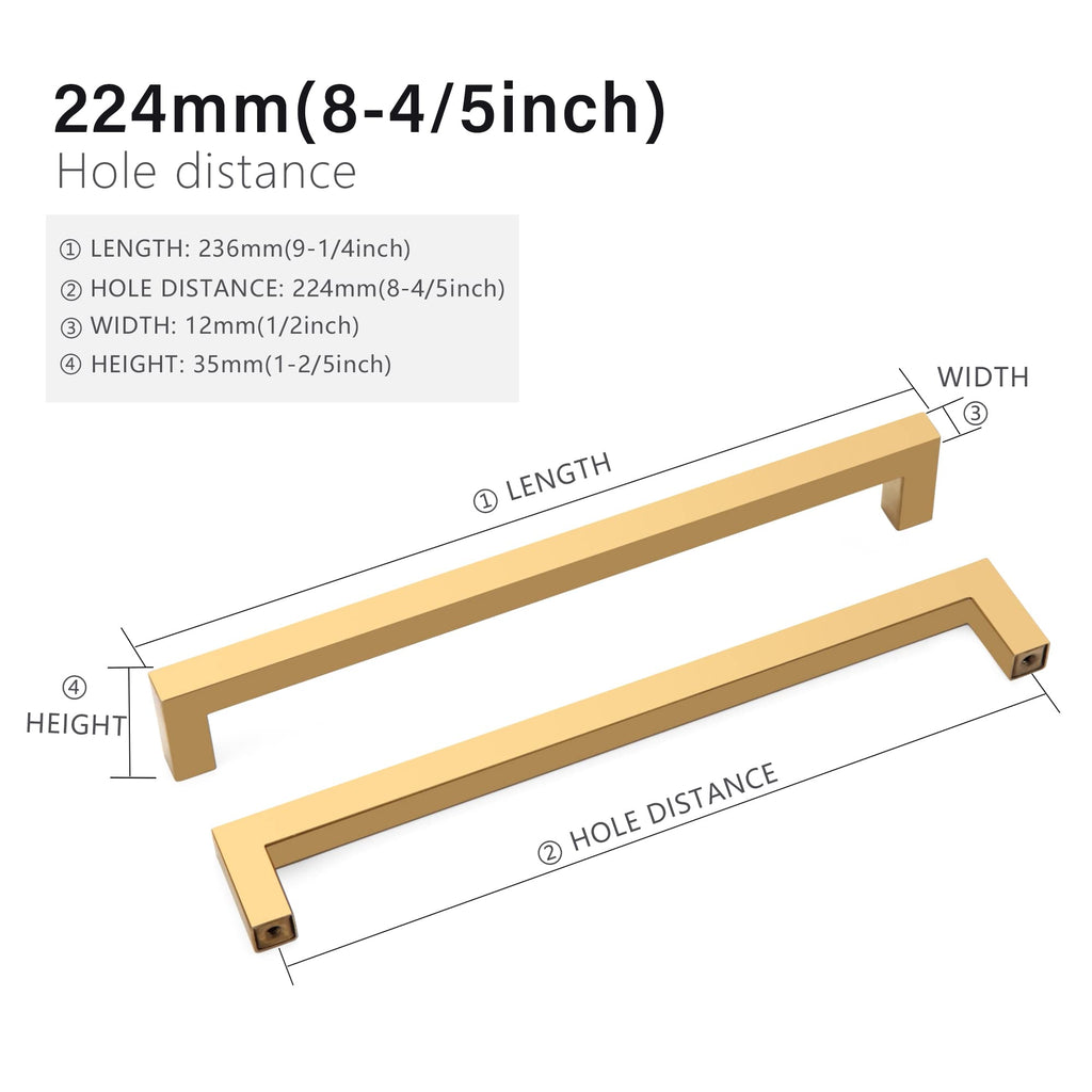 20 Pack 8-4/5 Inch Gold Cabinet Pulls, Square Drawer Handles
