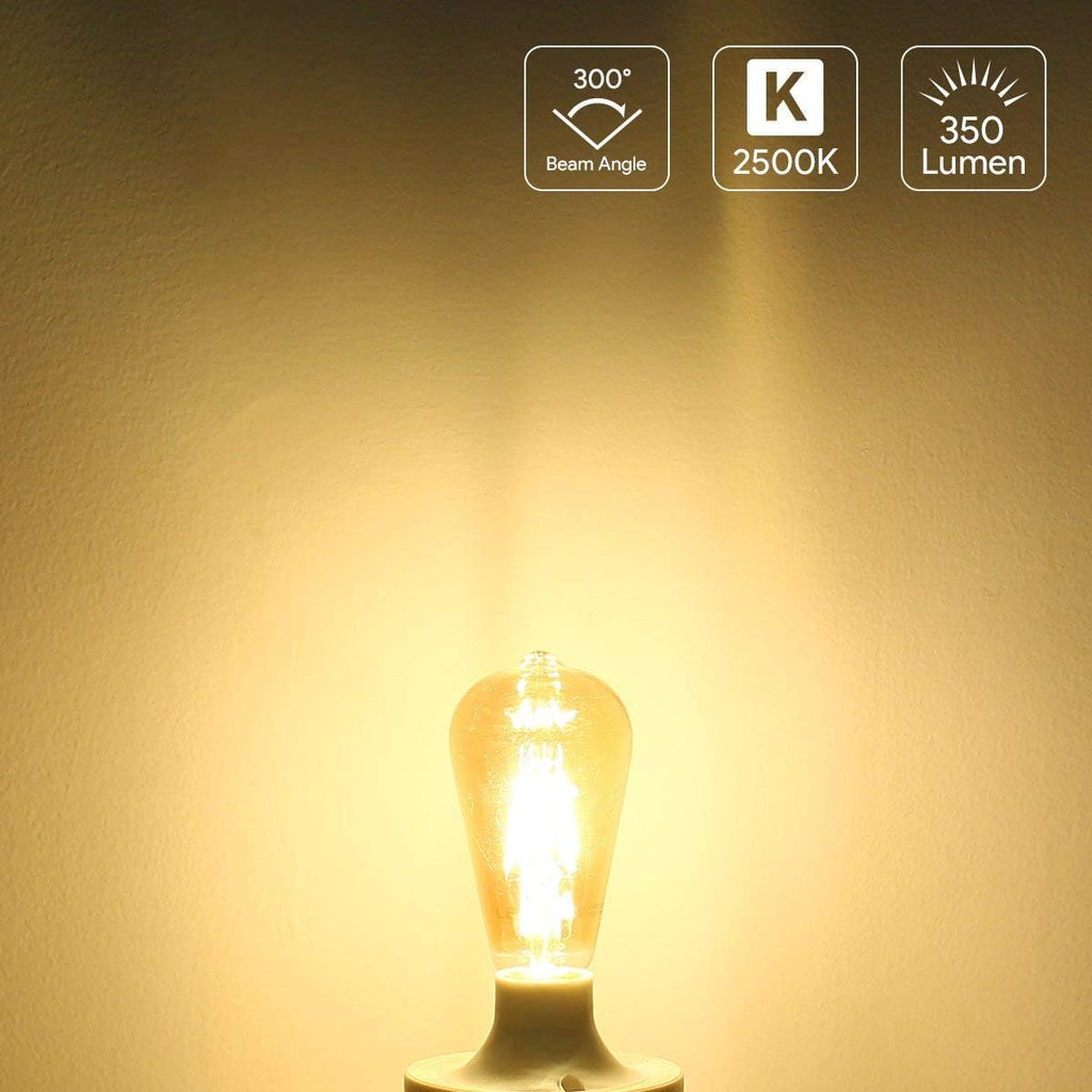LE ST64 E26 Vintage Edison LED Bulbs, Dimmable, 4W 350 lm, 40W Incandescent Equivalent, Wide Beam Angle, Pack of 6