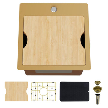 Gold 15x15 Stainless Steel Workstation, Drop-in, Single Bowl
