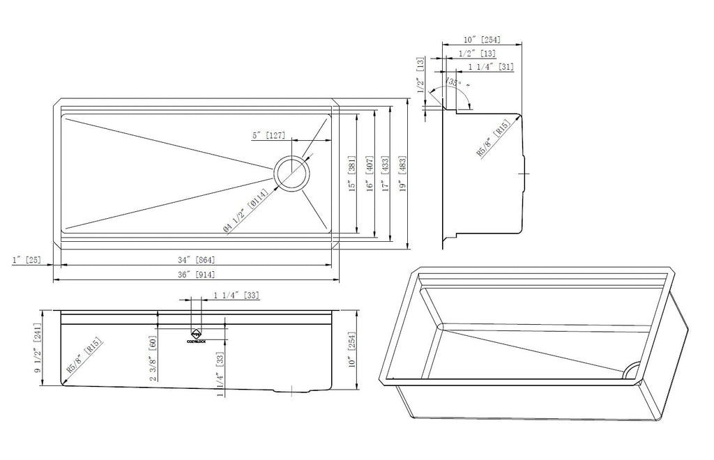 36 Inch Single Bowl Enthous Workstation Undermount 16 Gauge Nano Black Stainless Steel Kitchen Sink w/Integrated