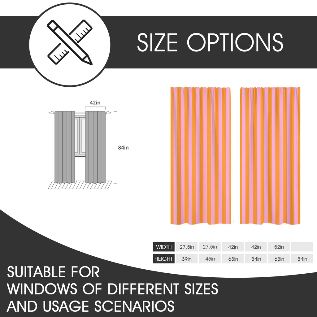 Long Striped Curtains, Pink Orange, 2 Panels, 42" W x 84" L