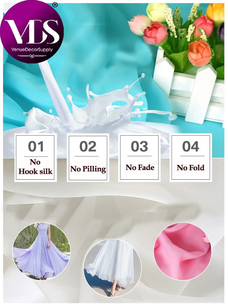 Chiffon Fabric, 30 Yards Continuous Long, 44" Wide, Soft Sheer Arch Cloth for Wedding Engagement Event Party Banquet