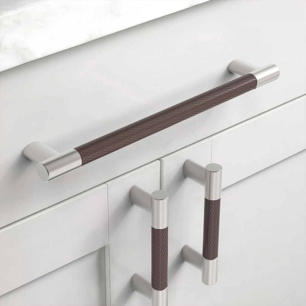 Brown & Nickel Knurled Cabinet Handles Kitchen Pulls 7.5 Inch 10 Pack