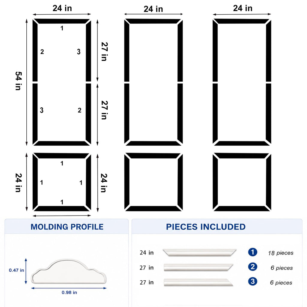 Peel and Stick Wall Molding Kit,Pre Cut Accent Wainscoting Panels,24x54in