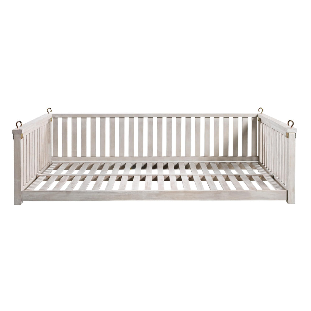 Patio Minimalist Acacia Wood Porch Swing with Hemp Rope, Twin Size Garden Swing Bed 2 Person Seating Group for