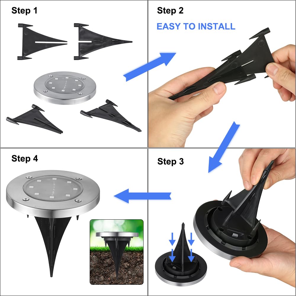 Solar Ground Lights Outdoor, 8 Pack 8 LED Solar Disk Lights Waterproof Garden In-ground Pathway Light Landscape