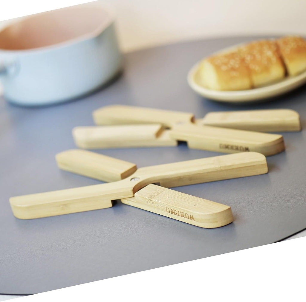 Natural Foldable Bamboo Trivet Set - 2 Trivets, Hot Pads Trivet, Table Solid Bamboo Wood Trivets for Hot Dishes, Pot - Set of 2