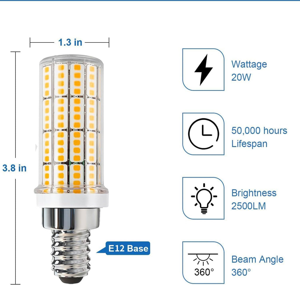 LED Light Bulb, 200W Equivalent 2500Lumen 3000K Cool Daylight White 20W LED Corn Light Bulb,E12 Base