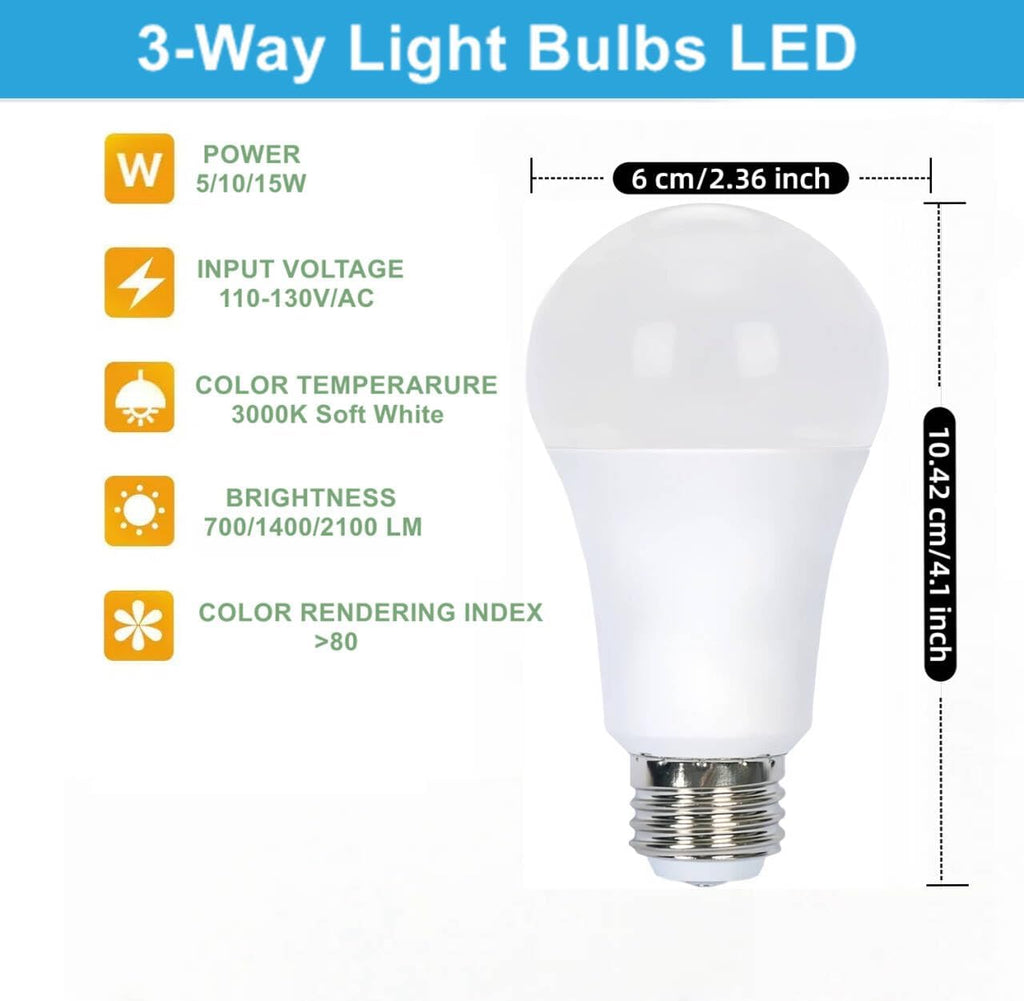3 Way LED Bulb 50/100/150W equivalent, 3000K Soft White, A19 E26
