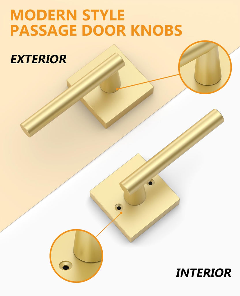 8 Pack Brushed Gold Passage Interior Door Handles
