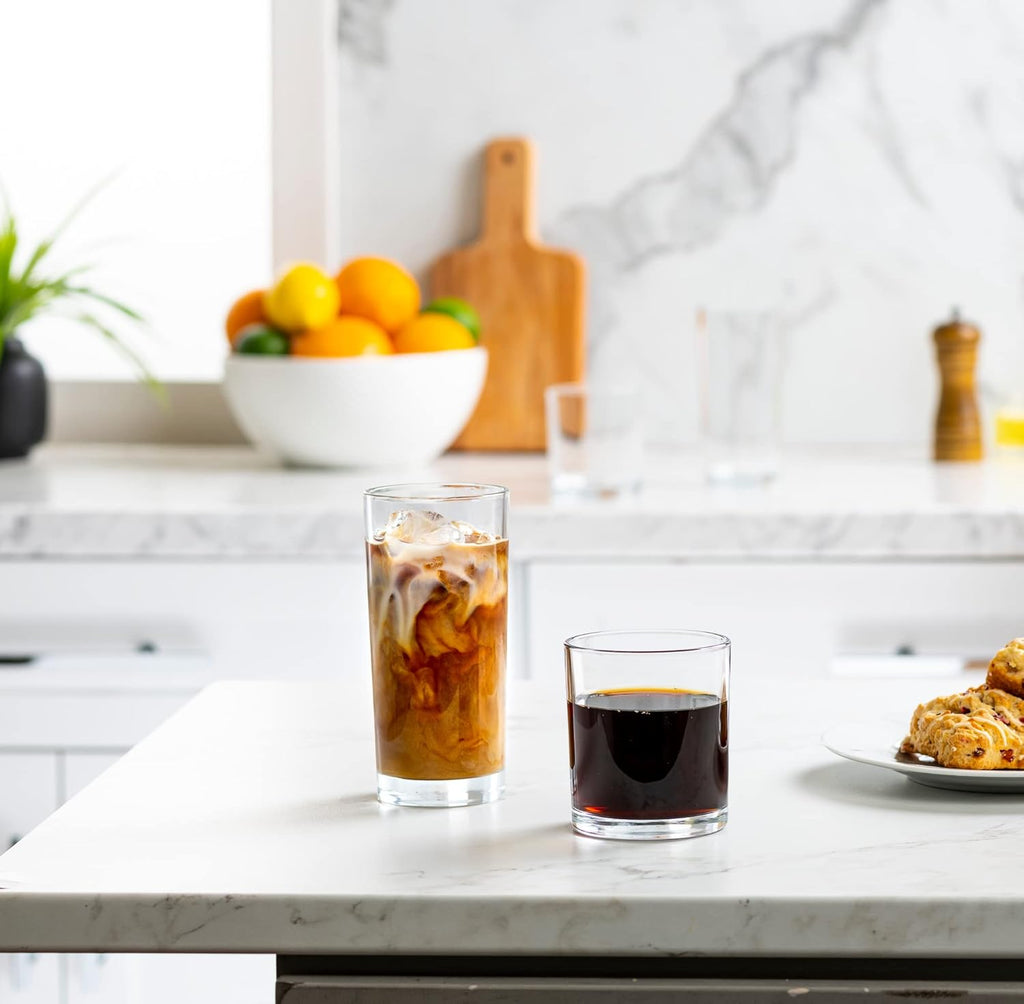 Everyday Drinking Glasses Set of 8 Drinkware Hurricane Glasses, Kitchen Glasses for Cocktail, Iced Coffee, Beer, Ice