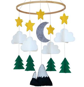 Baby Crib Mobile, Wooden Nursery Decor (Long Evergreen)