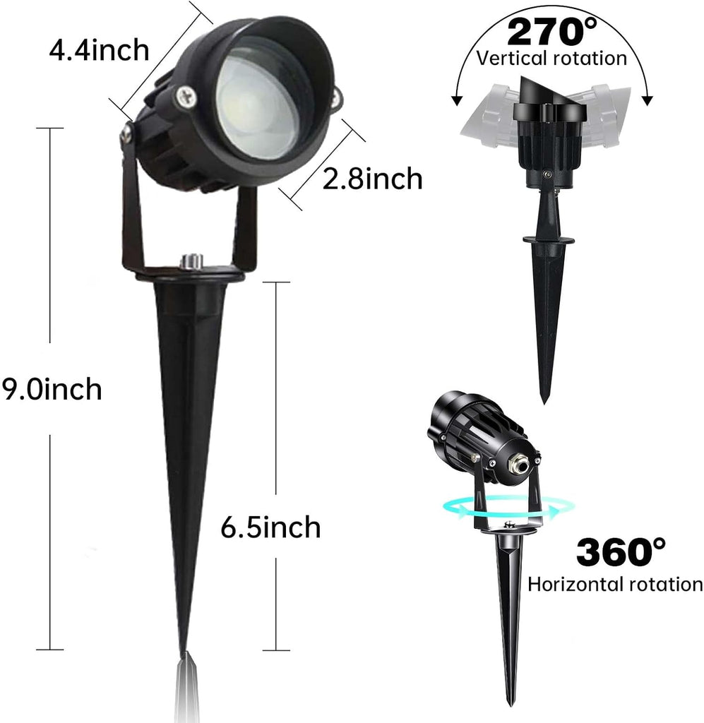 10W LED Landscape Lights 12V Outdoor Spotlight with Connectors Low Voltage Landscape Lighting Warm White Waterproof