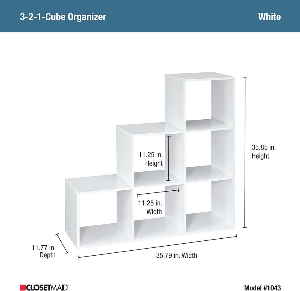 ClosetMaid Cubeicals 3-2-1 Cube Storage Shelf Organizer Bookshelf, 3 Tier, Steps, Corner Unit, Easy Assembly, Wood