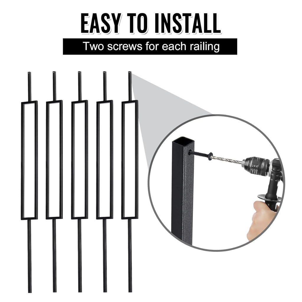 44'' Iron Balusters for Staircases and Decks-Decorative Metal Balusters, 1/2" Wrought Iron Spindles for Spiral Stair
