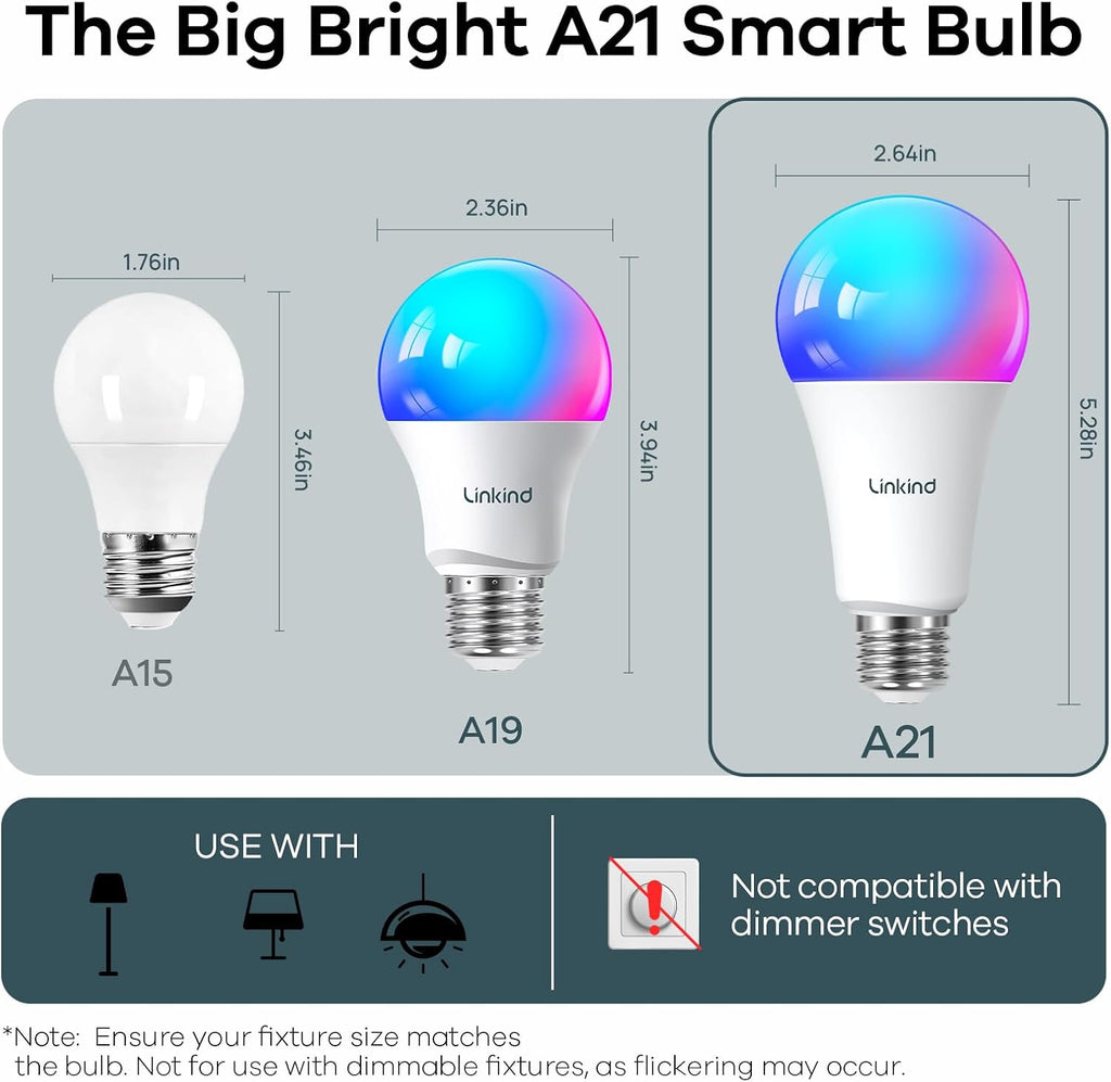A19 Smart Light Bulbs1600LM (100W) +Matter B11 Smart Bulbs with E12 Base