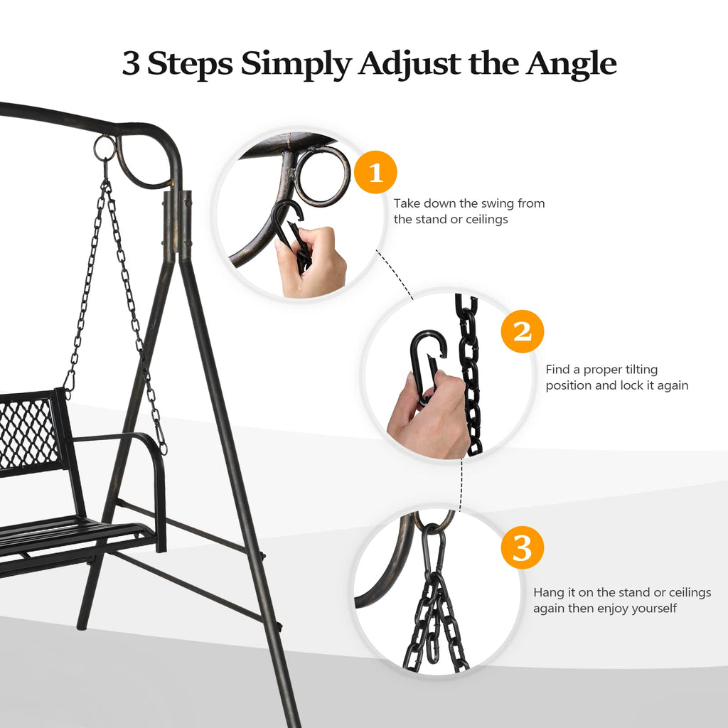 Heavy Duty Metal Porch Swing, 660 LBS Swing Bench, Gridback