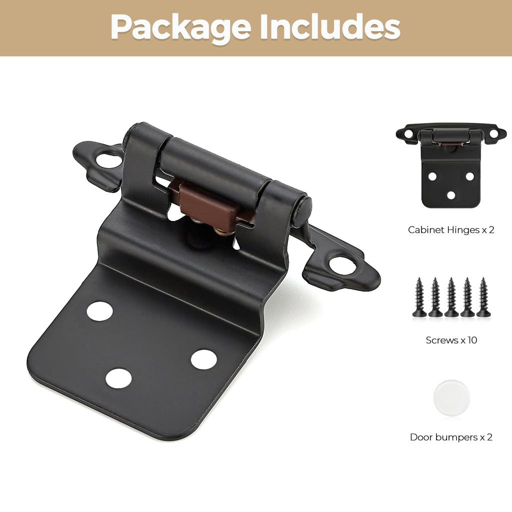 2 Pack 1 Pair Black Cabinet Hinges, 3/8" Inset Semi-Concealed Hinges