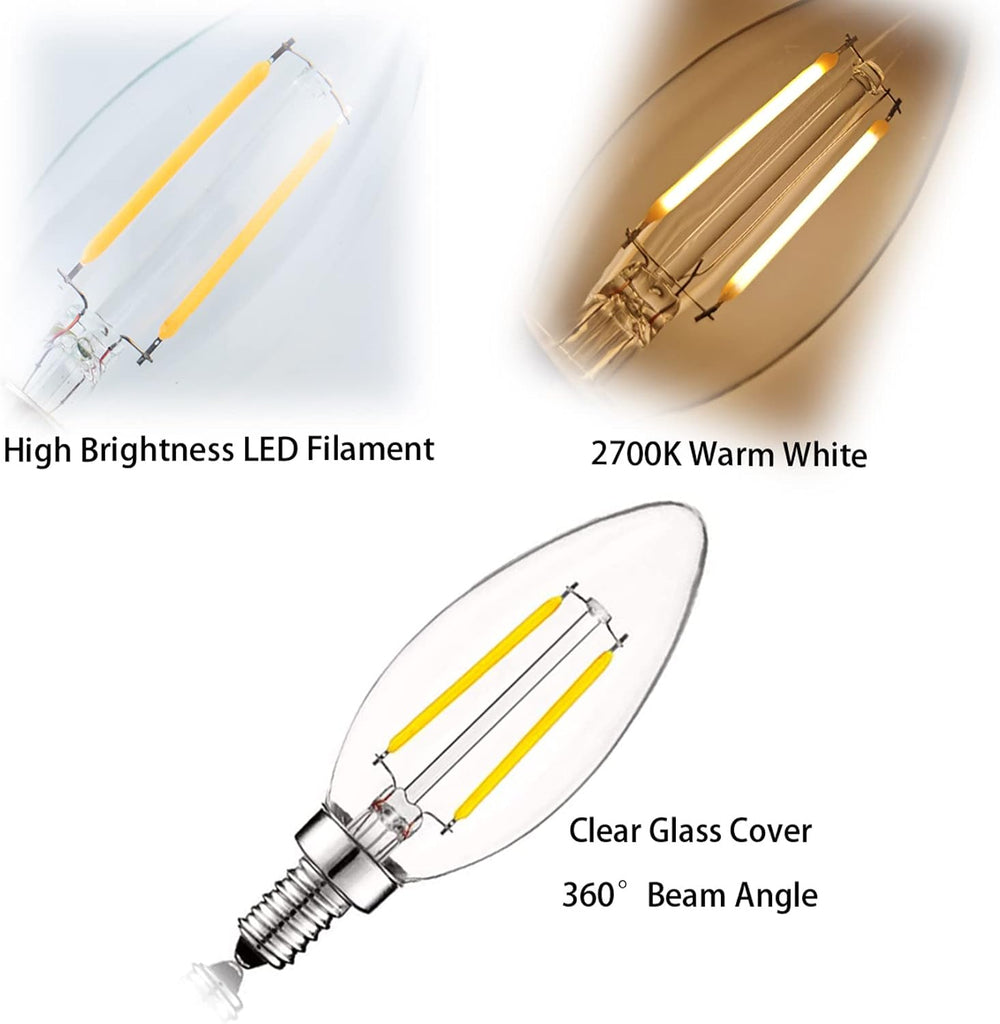 E12 Candelabra Bulb 25 Watt Equivalent E12 LED Bulb 2W 2700K