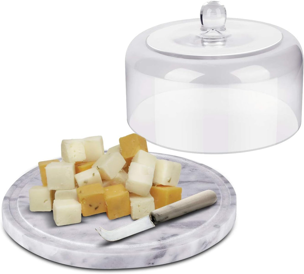 Marble Cake Stand with Lid Round Glass Cover Glass Dome Cake Saver Cheese Holder Serving Platter Stone Cake Stand