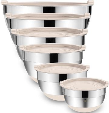 Mixing Bowls with Airtight Lids, 6 piece Stainless Steel Metal Nesting Storage Bowls, Non-Slip Bottoms Size 7, 3.5