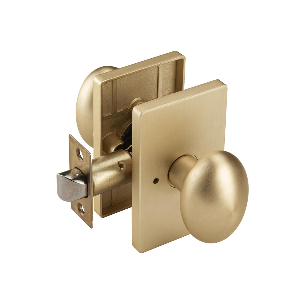 Brushed Gold Door Knobs Interior with Push Lock, Egg Knob Bathroom Door Lock for Privacy Bedroom or Office