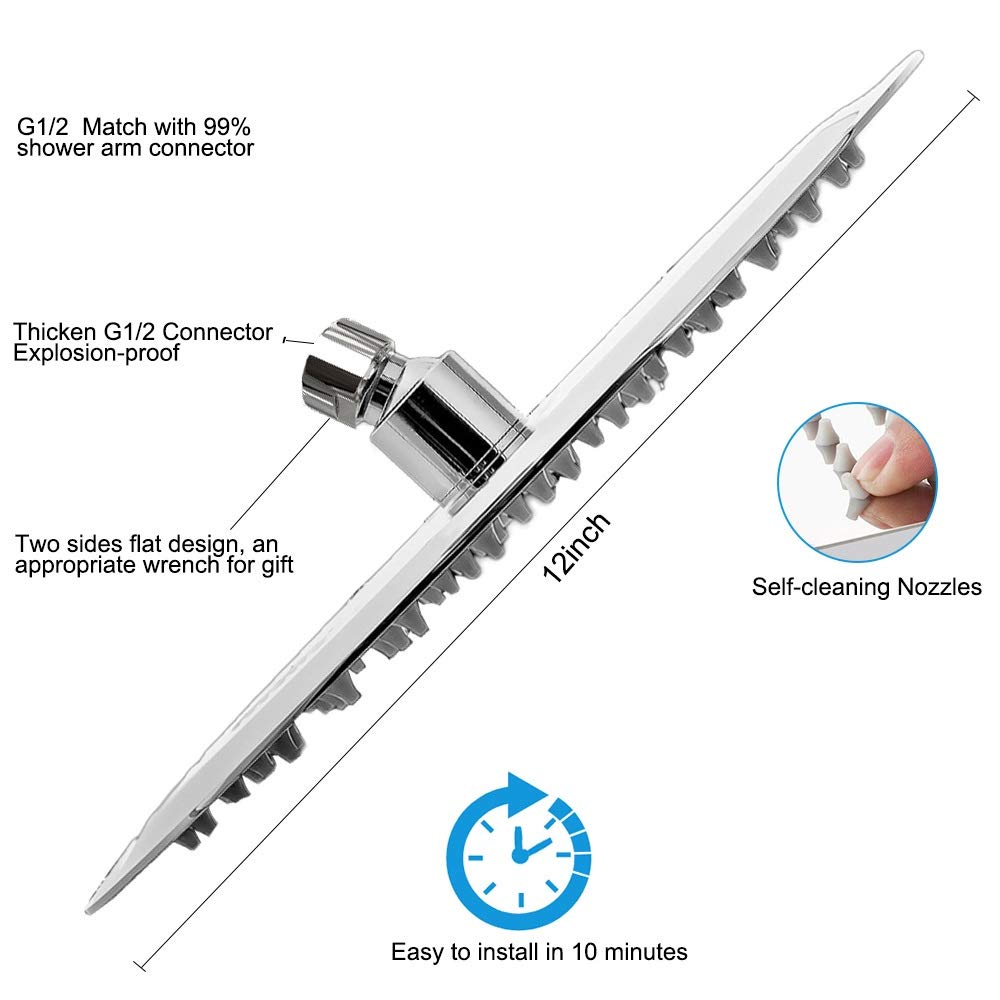 Rain Shower Head, Ultra-Thin Design-Pressure Boosting, Awesome Some Experience, High Flow Stainless Steel Rainfall