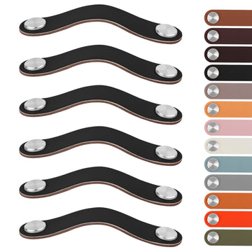 6 Pack Leather Drawer Pulls 6.3 Inch Cabinet Handles with Screws Faux Leather Dresser Knobs for Cabinets, Drawers