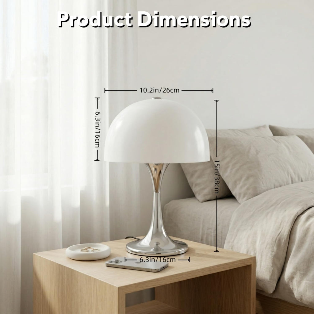 Mid-Century Modern Mashroom Table Lamp with Glossy Acrylic Shade, Chrome