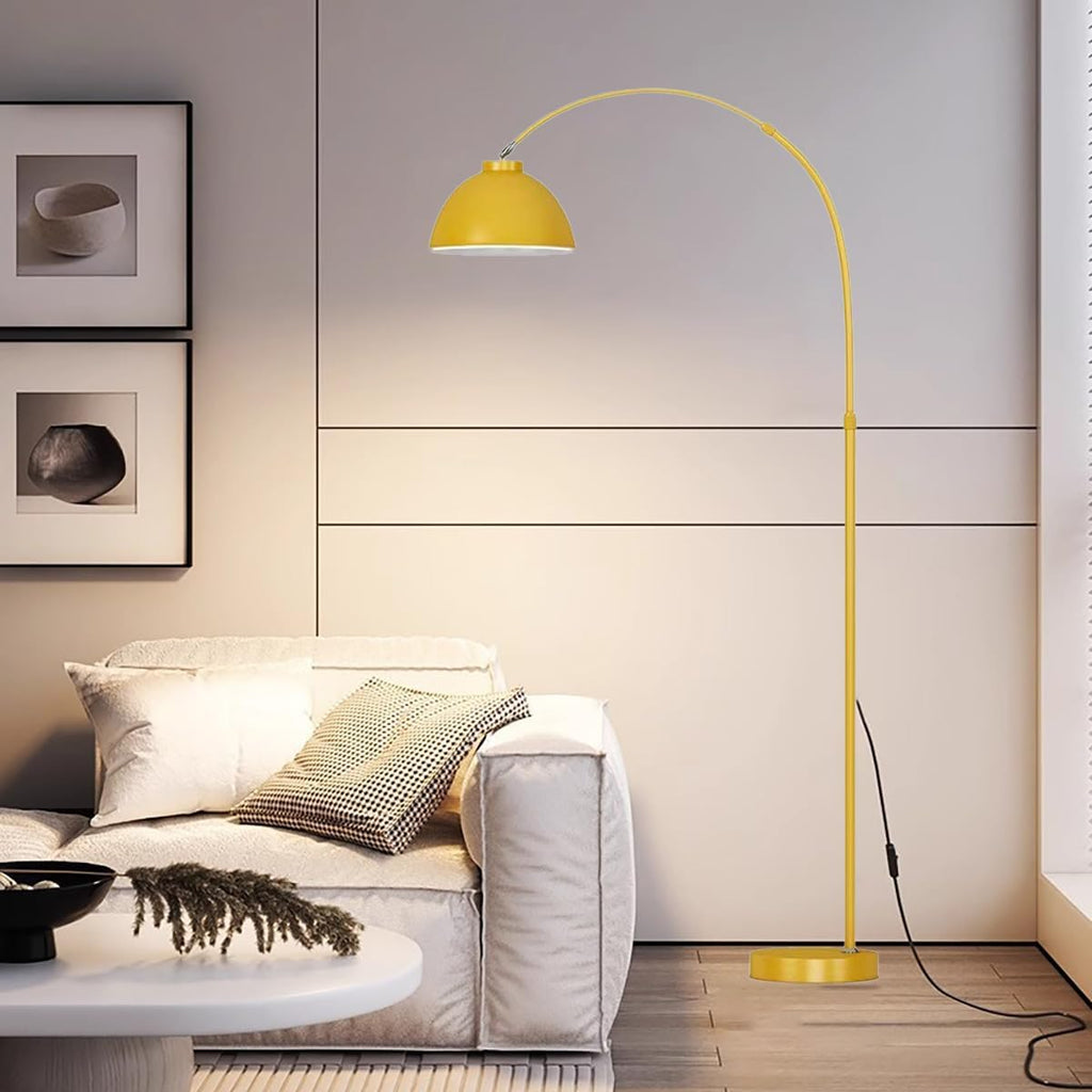 Modern Arc Yellow Floor Lamp,Tall Reading Lamps Floor Standing,Adjustable Macaron Color Floor Lamps Bedroom and Office
