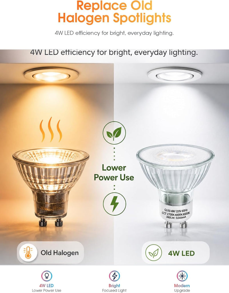 GU10 LED Bulbs Color Changing - 4 Watt Light Bulbs for Recessed Lighting, Track Lighting, Accent Lights(Not