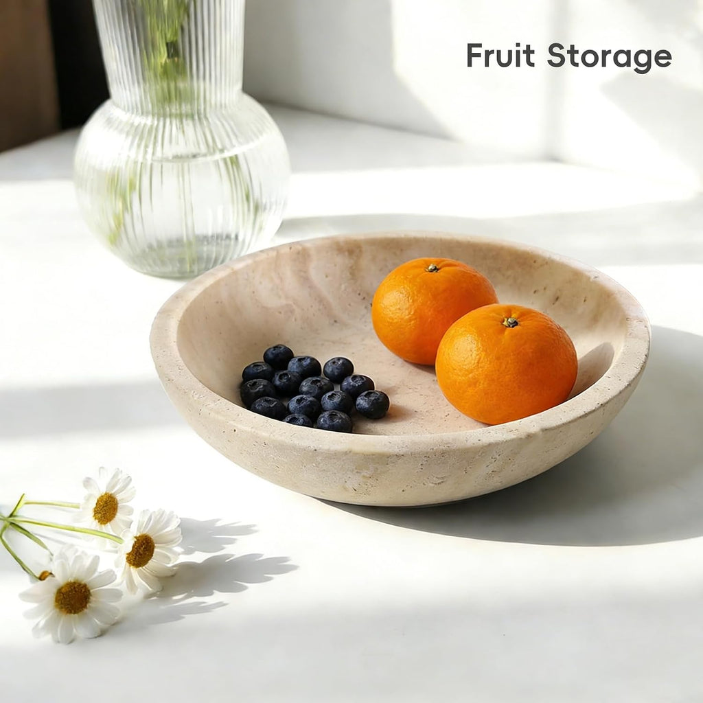 Travertine Bowl,Decorative Bowl Modern Key Bowl Table, Pedestal Bowls for Dining Table Center,Living Room, Kitchen