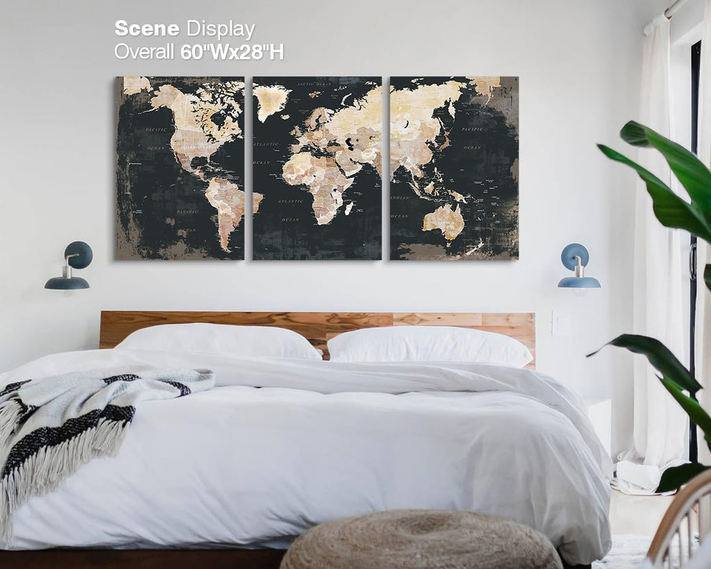 Black Wall Decor for Mens Bedroom Office Living Room World Maps for Wall