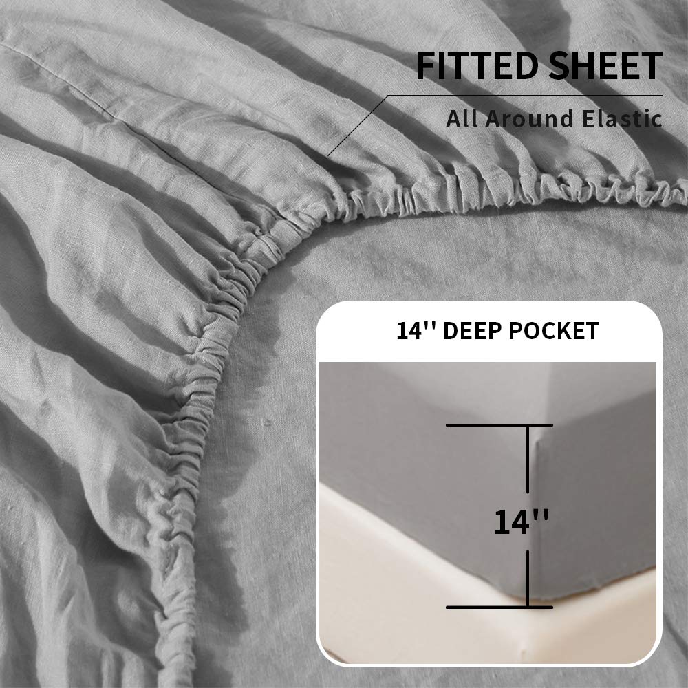 Belgian Linen Sheet Set Solid Color - 3 Pieces (1 Flat Sheet, 1 Fitted Sheet & 1 Pillowcase) Natural Flax Cotton