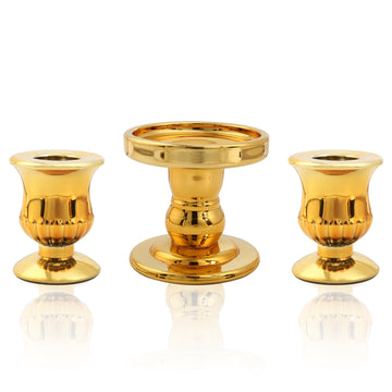 Gold Unity Candle Holder - Glass Candle Holders for Pillar Candles Taper Candles, Glass Candlestick Holders Set of 3