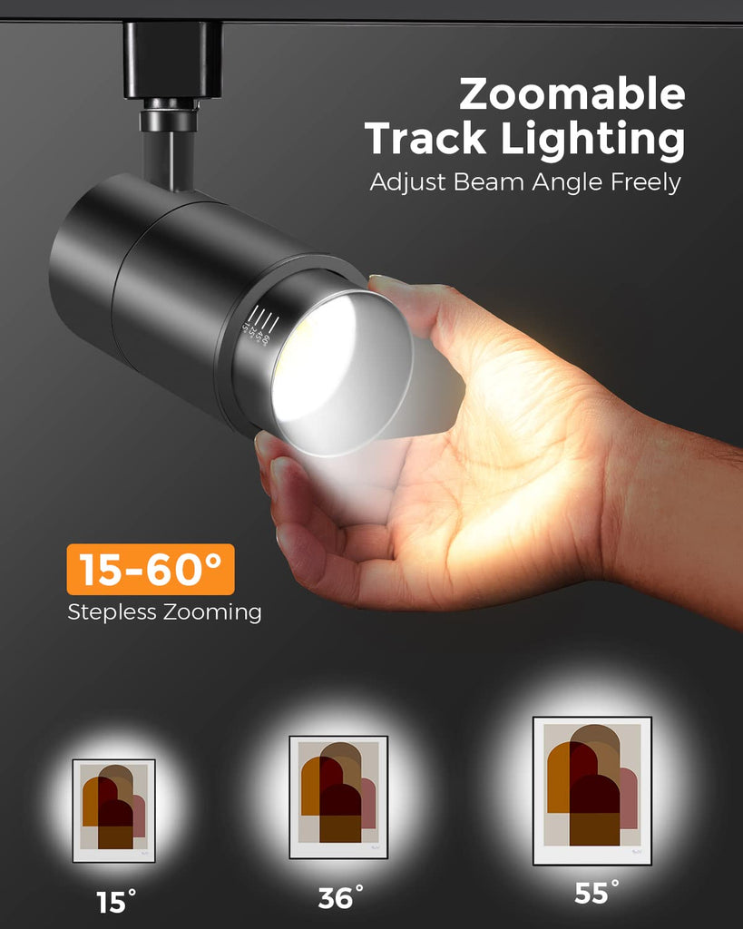 Zoomable 20W LED Track Lighting Heads H Type, Black 4 Pack