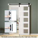 34in x 84in 5-Panel Sliding Glass Barn Door with 6ft Hardware Kit Included, Easy Assembly with Pre-D